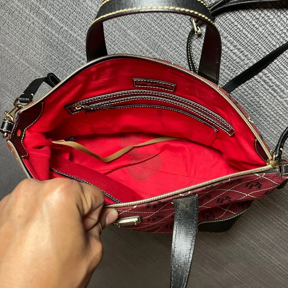 Dooney & Bourke Signature Monogram Satchel & Wallet Set Burgundy Black Crossbody